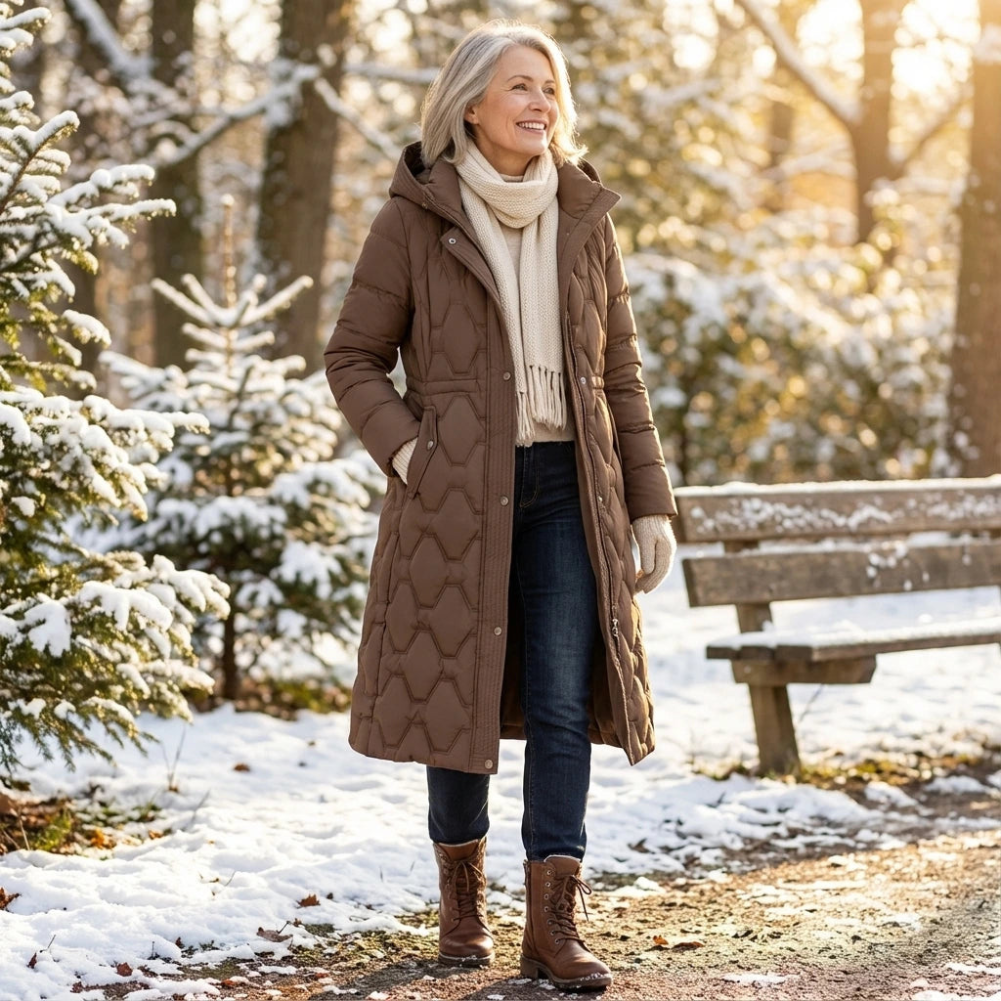 Lumière | Langer Daunenmantel mit Kapuze