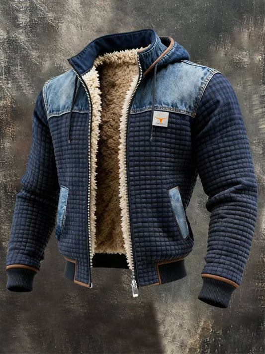 Dunkelblaue gesteppte Jacke mit Denim-Details
