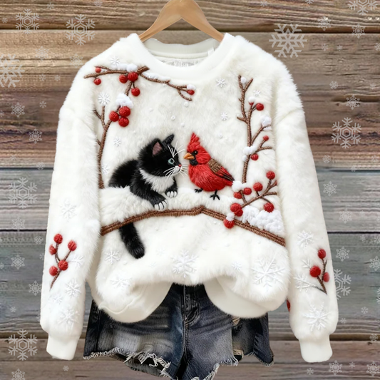 Verena | Schwarze Katze Winterstrickpullover