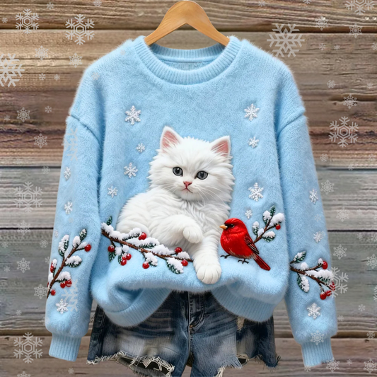 Merena | Weißer Katzen-Winterpullover