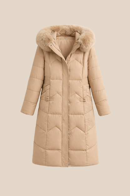 Lora – Eleganter Mantel mit echtem Pelzkragen