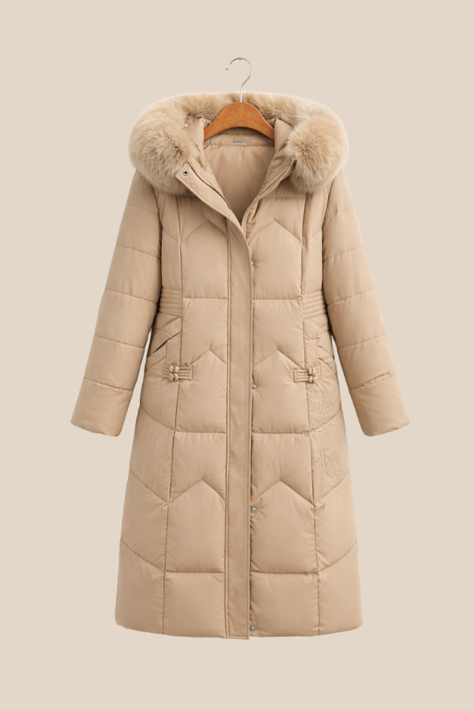 Lora – Eleganter Mantel mit echtem Pelzkragen