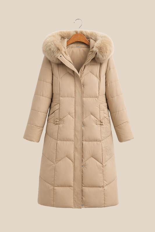 Lora – Eleganter Mantel mit echtem Pelzkragen