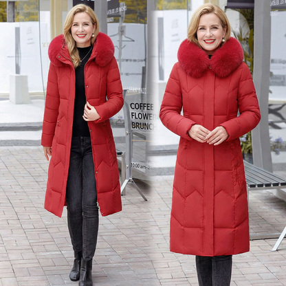 Lora – Eleganter Mantel mit echtem Pelzkragen