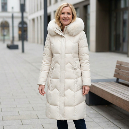 Lora – Eleganter Mantel mit echtem Pelzkragen
