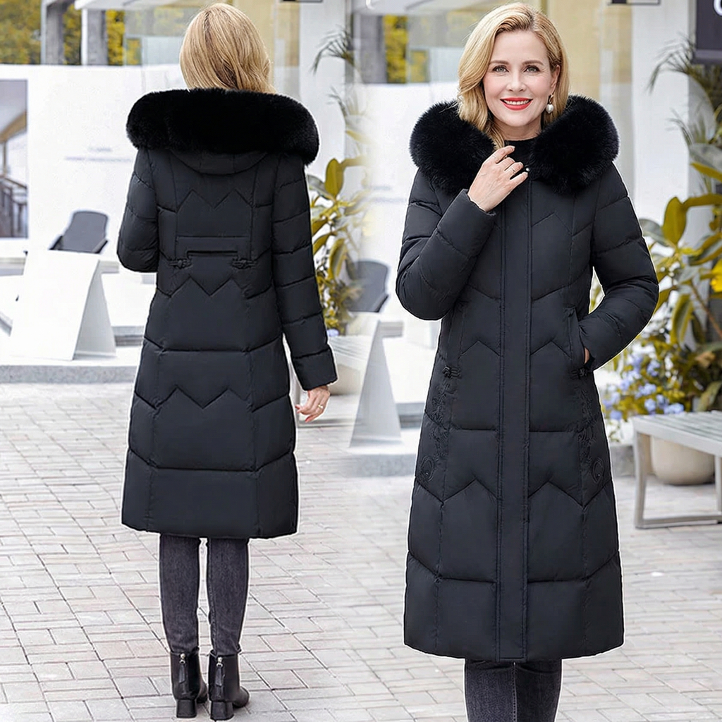 Lora – Eleganter Mantel mit echtem Pelzkragen