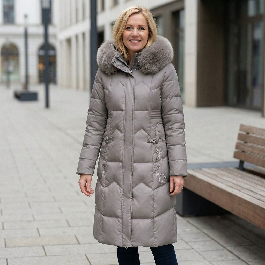 Lora – Eleganter Mantel mit echtem Pelzkragen