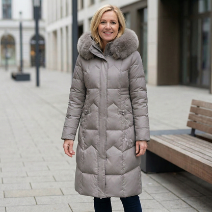 Lora – Eleganter Mantel mit echtem Pelzkragen