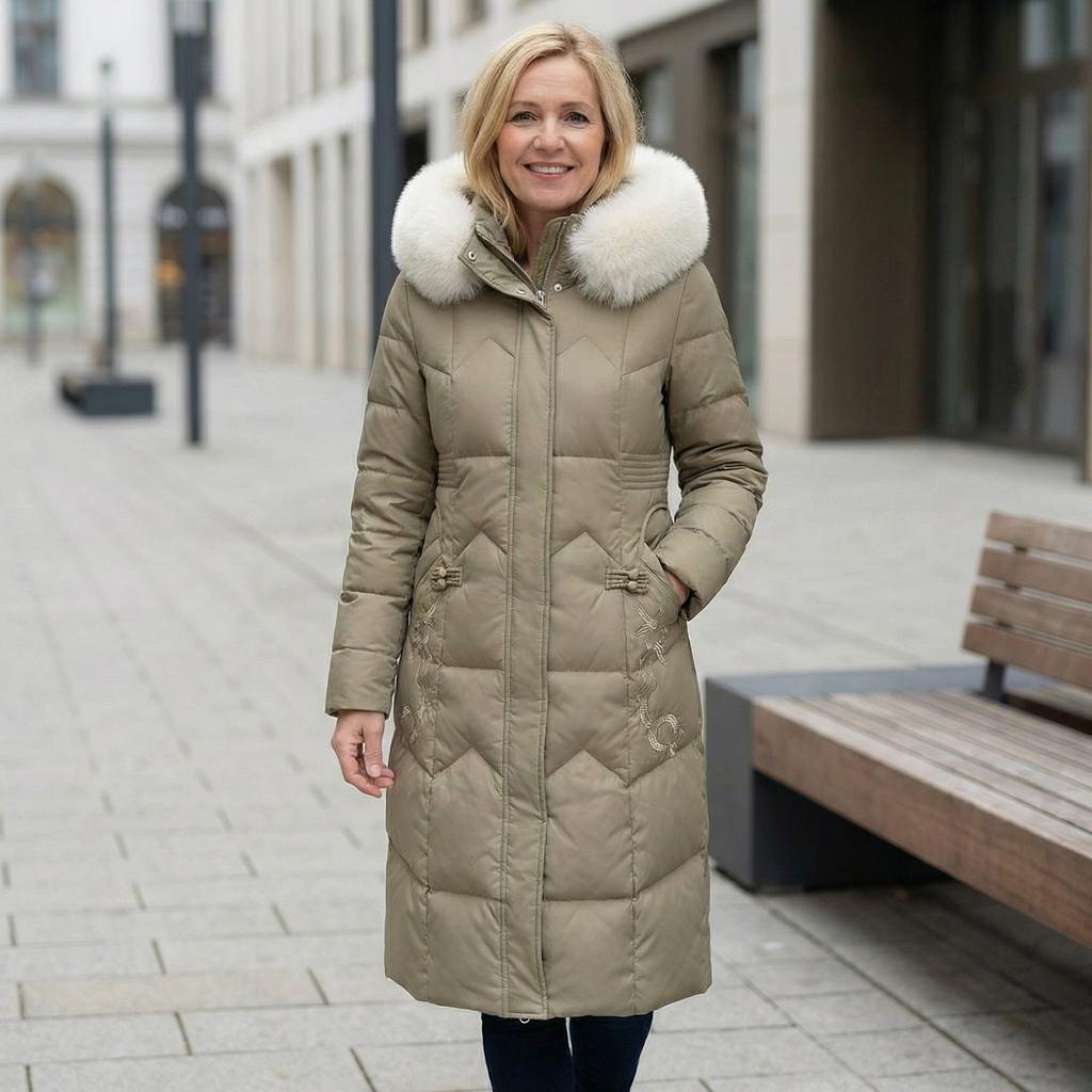 Lora – Eleganter Mantel mit echtem Pelzkragen