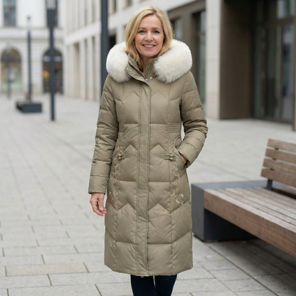 Lora – Eleganter Mantel mit echtem Pelzkragen