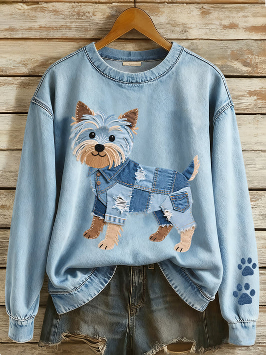 Marisol - Schöne Damen-Hoodie mit Yorkshire Terrier Patchwork-Muster