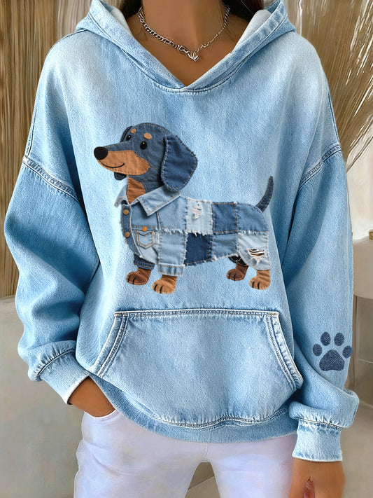 Azucena - Denim-Hoodie mit Patch für Hunde Jamnik