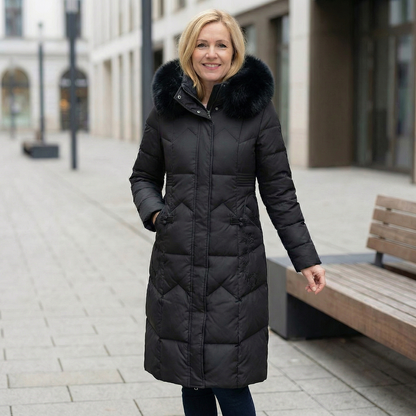 Lora – Eleganter Mantel mit echtem Pelzkragen
